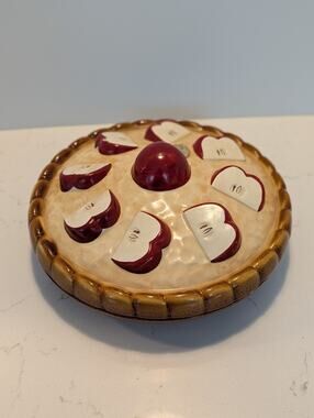 Vtg. 80's Ceramic Apple Pie Baking Dish Plate & Lid Americana Holidays Country